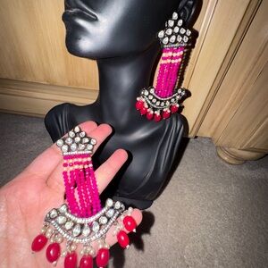 Statement Elegant Pink and Red Beaded Earrings